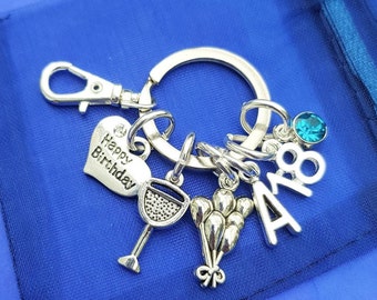 18th birthday keyring with initial birthstone personalised gift silver gift for her happy birthday