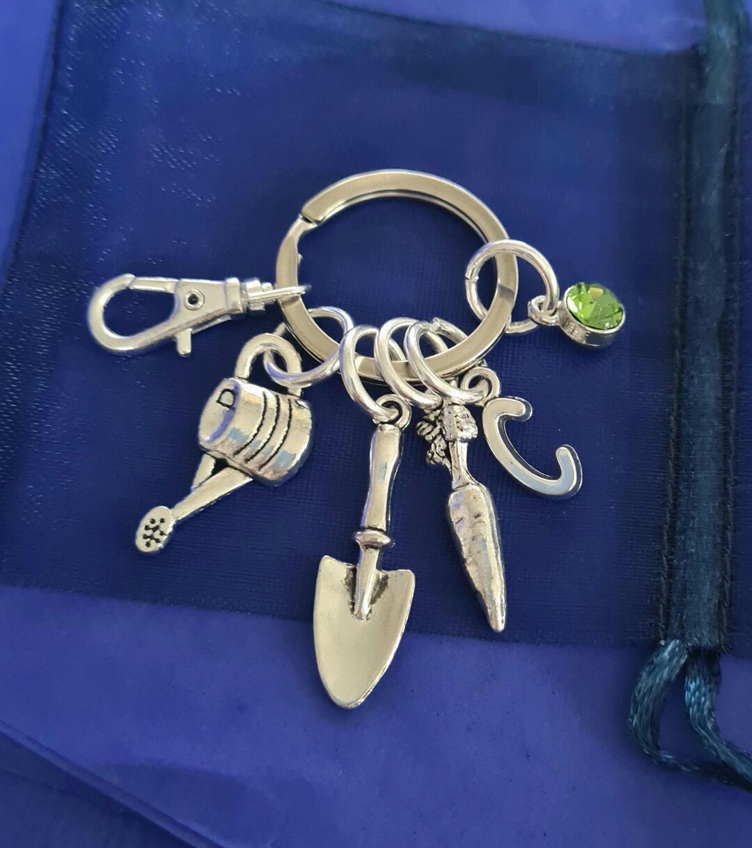 Gardener Keyring With Initial Birthstone Personalised Gifts Silver Gardener Keyring With Initial Birthstone Personalised Gifts Silver