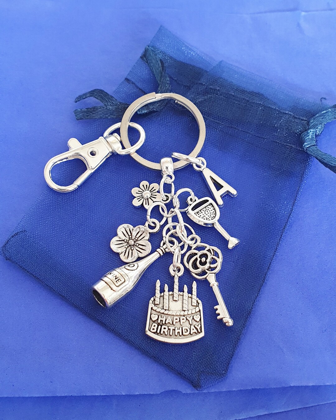 Birthday Keyring With Initial Birthstone Personalised Gift for Her ...
