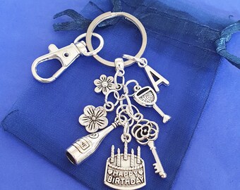 Birthday keyring with initial birthstone personalised gift for her happy birthday