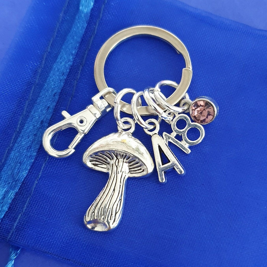 Toadstool Keyring With Initial Birthstone Personalised Gifts Silver ...