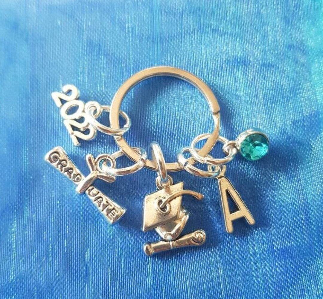 Graduation Key Rings Ideas Graduation Keyring With Initial Birthstone Personalised Gifts Silver ...