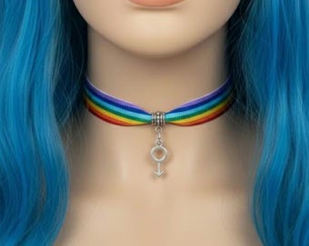 Rainbow Pride Choker: Adjustable Gay Male Sign Necklace