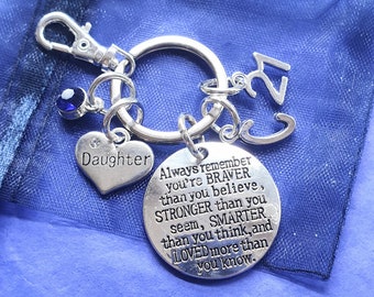 Daughter 21st birthday keyring with initial birthstone personalised gift silver gift for her birthday Always remember braver