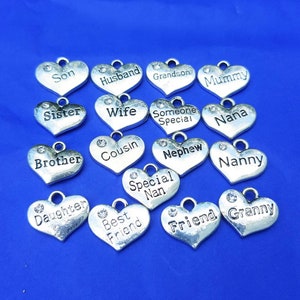 Add on charm ONE Heart Word Charm With Rhinestone charm for orders from noseventeen