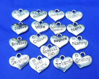 Add on charm ONE Heart Word Charm With Rhinestone charm for orders from noseventeen