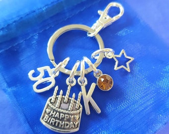 50th Birthday Keyring With Age Initial Birthstone Personalised