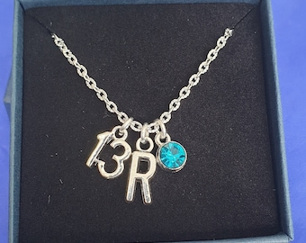 13th Birthday Necklace with initial and birthstone personalised ANY SIZE silver chain gifts