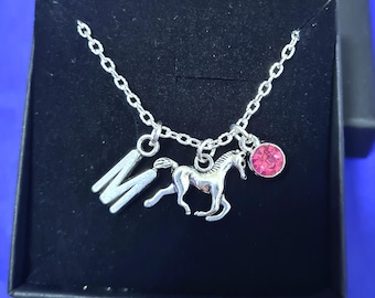 Horse Necklace Birthstone Personalised gifts equestrian birthday charm