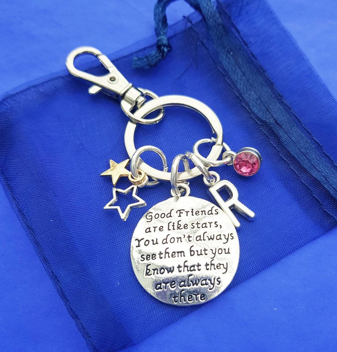 Friends Are Like Stars Keyring With Initial Birthstone Personalised