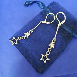 Star earrings dangling shooting stars silver gift for her