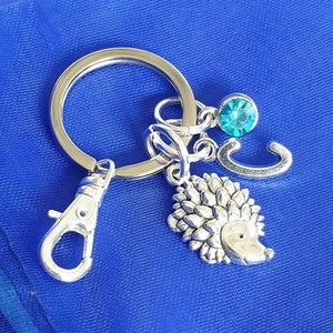 Hedgehog keyring with initial optional birthstone personalised gift wildlife