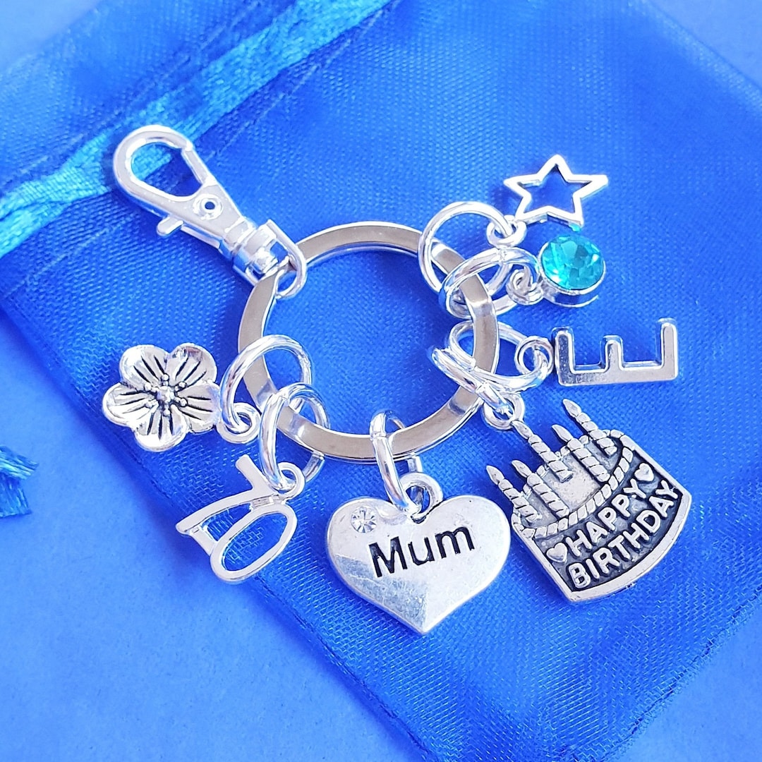 Mum 70th Birthday Keyring With Initial Birthstone Personalised Gift
