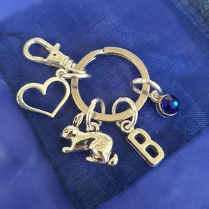 Rabbit keyring with initial birthstone personalised gifts silver birthday gift cute bunny