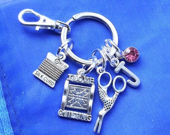 Quilting keyring with initial optional birthstone personalised gift i love quilting