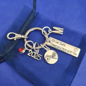 Drive Safe keyring with optional initial Birthstone personalised gifts pass driving test 2026