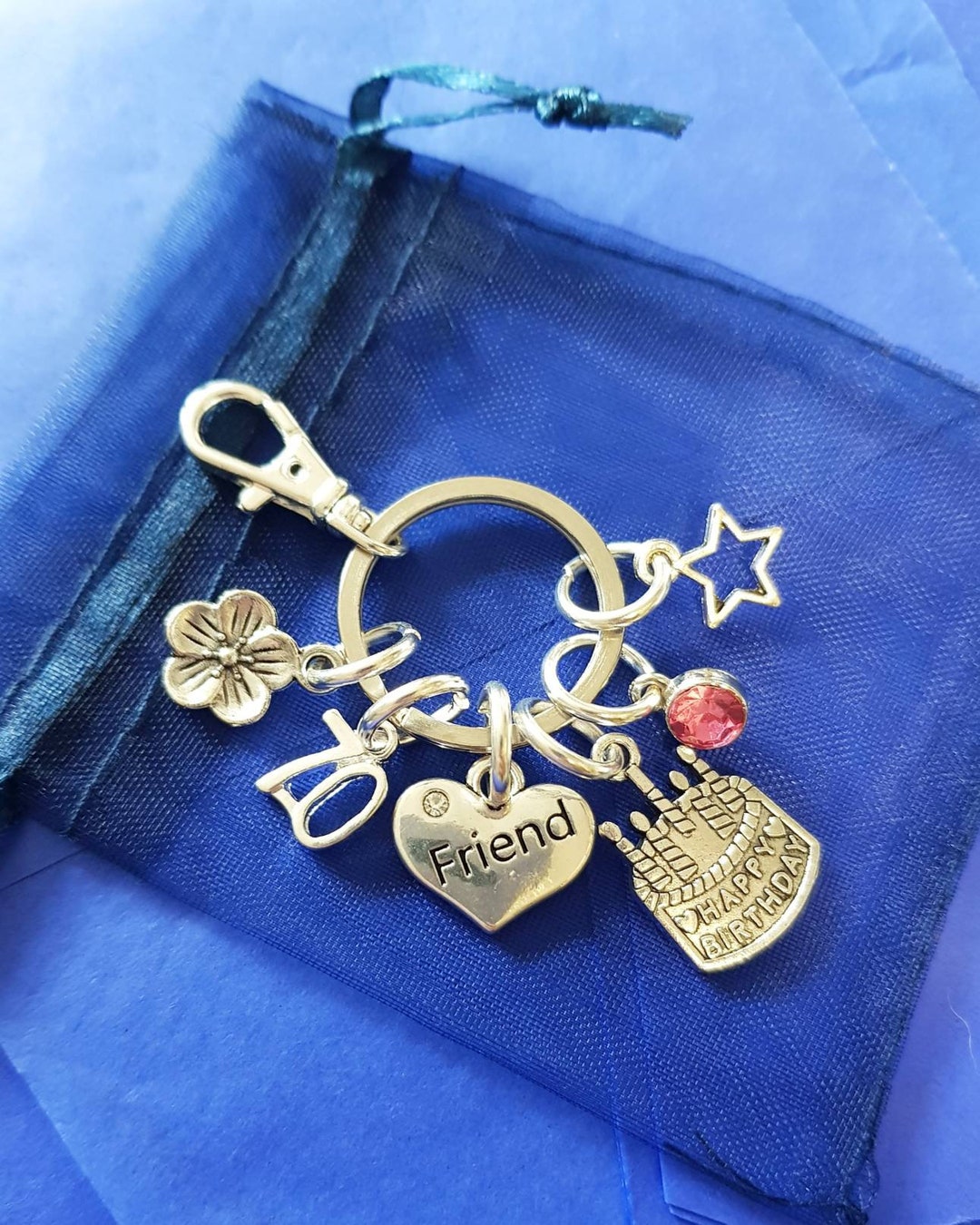 Friends 70th Birthday Keyring With Initial Birthstone Personalised Gift