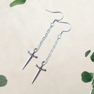 Sword earrings dangling knife earrings long chain dangly earrings