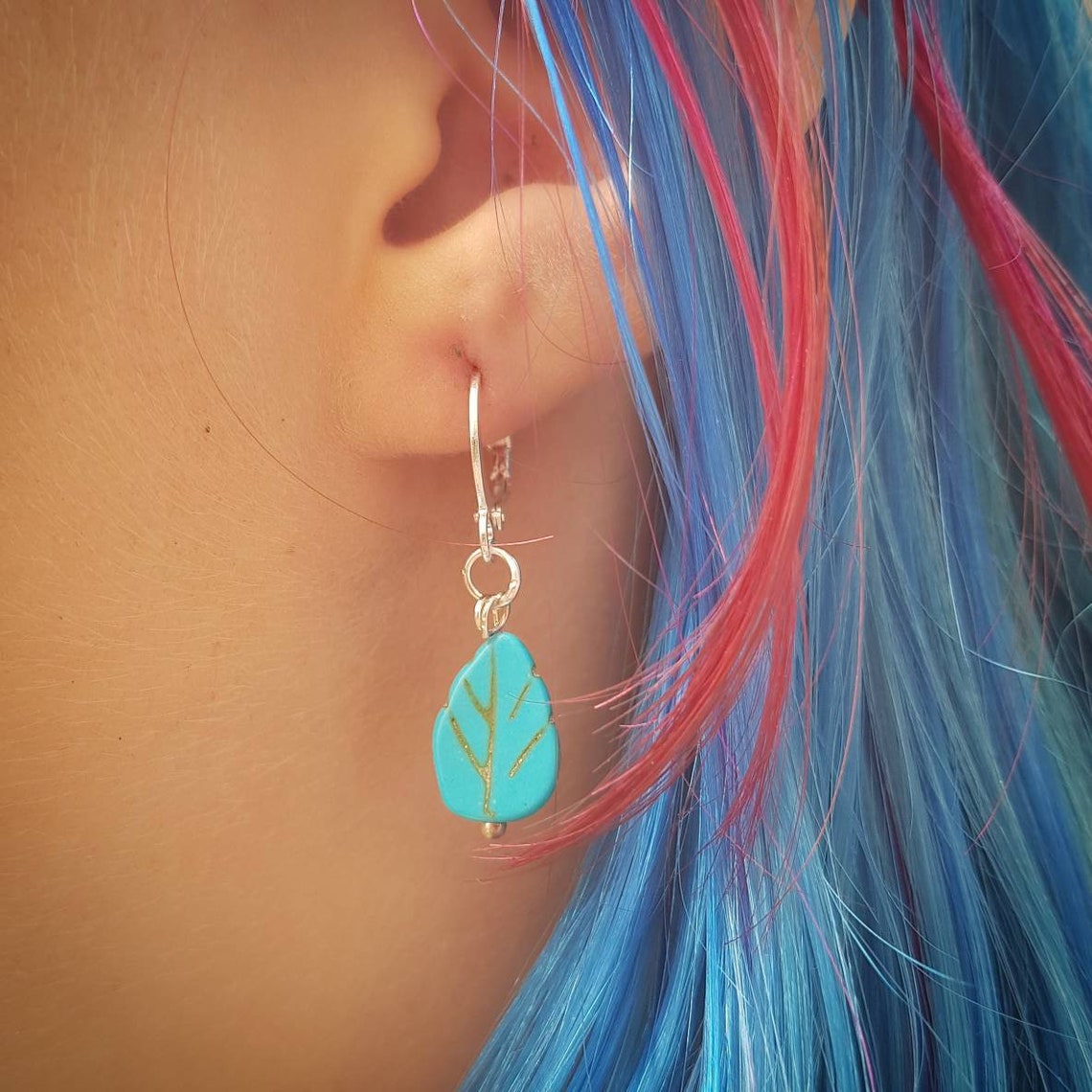 Silver Turquoise Leaf Earrings Carved Dangle Gifts Leaves Etsy