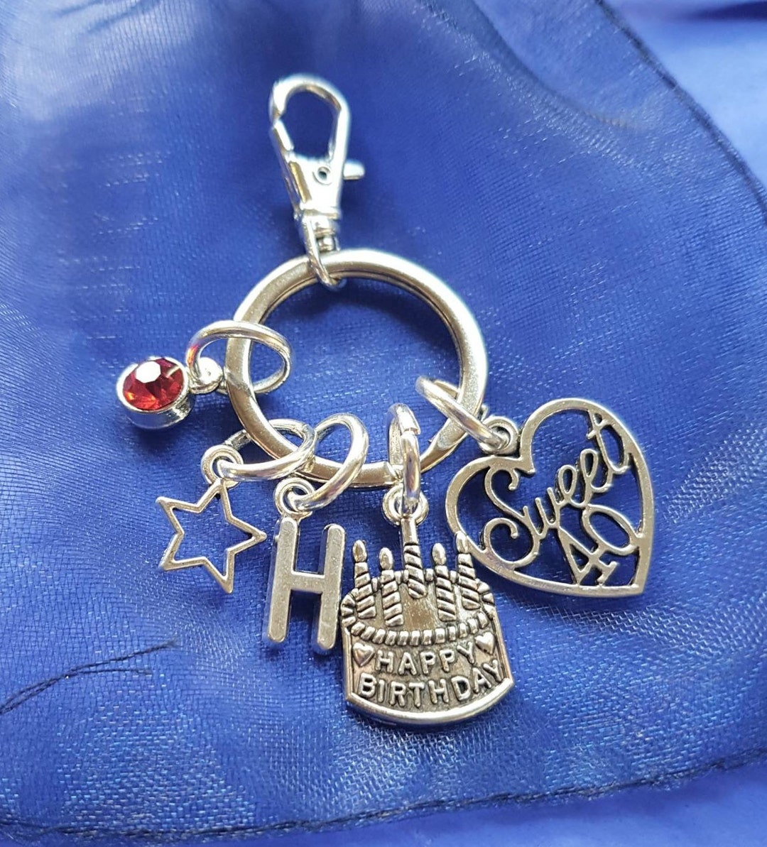 Sweet 40 Keyring With Initial Birthstone Personalised Gifts Silver ...