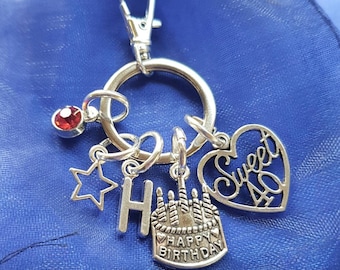 Sweet 40 keyring with initial birthstone personalised gifts silver birthday gift for women 40th