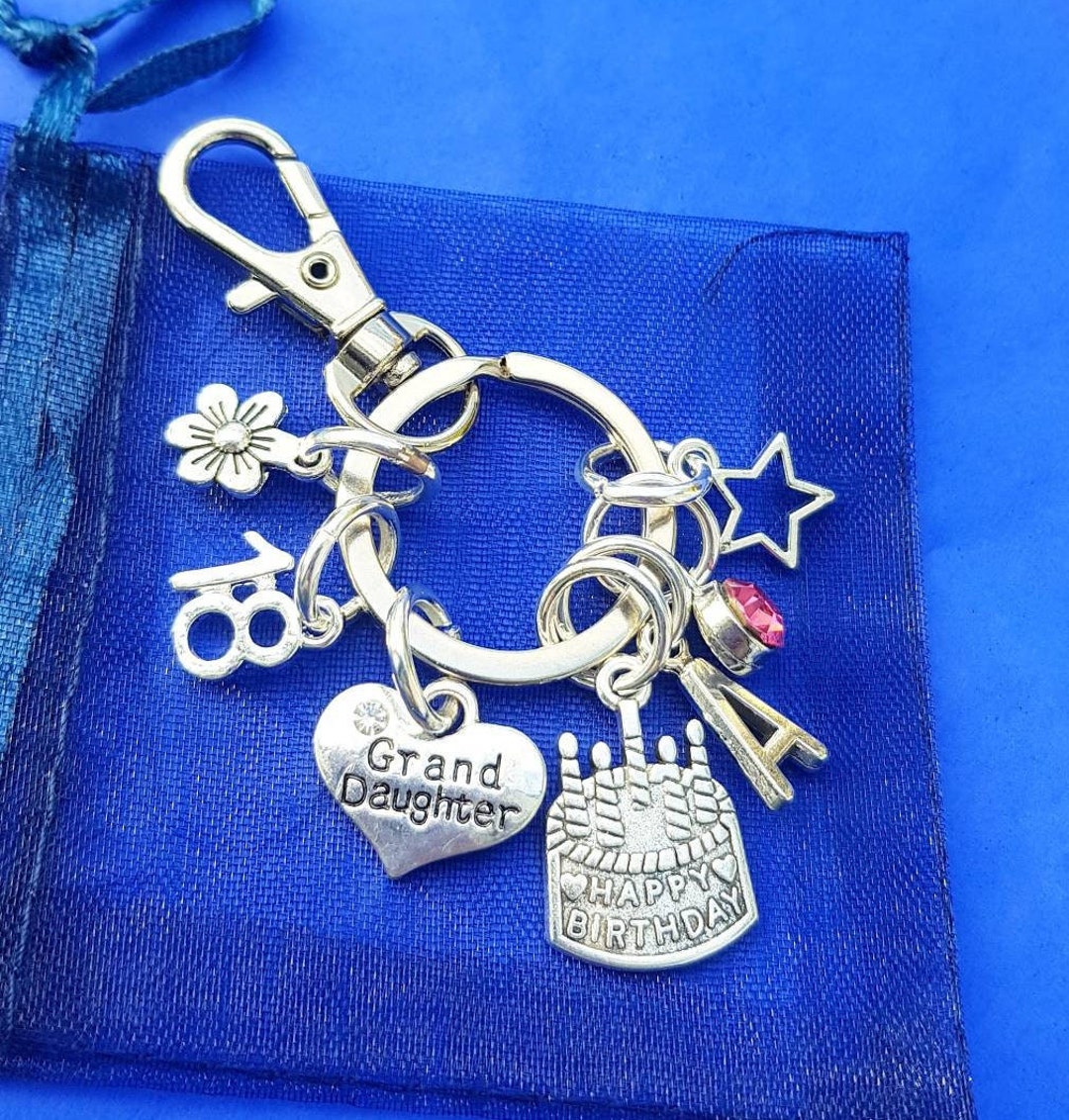 Granddaughter 18th Keyring With Initial Birthstone Personalised Gifts