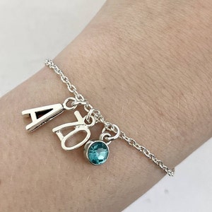 70th birthday bracelet with initial and birthstone personalised ANY SIZE silver chain gifts 70th bracelet