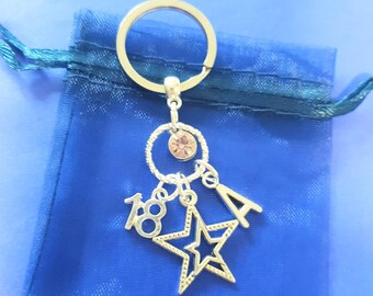 18th birthday Keyring with Birthstone and initial Silver gifts happy  birthday keyring keepsake