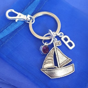 Boat keyring with birthstone optional initial sailing sail boat sail ship GIFT personalised