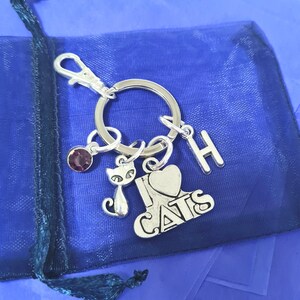 I Love Cats keyring personalised with initial cat person gifts cat keyring gifts for her him friends mum