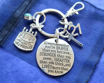 21st birthday keyring with initial birthstone personalised gift silver gift for her birthday Always remember braver 16th 18th 30th
