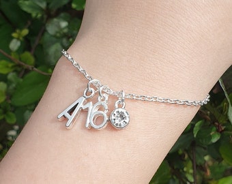 16th Birthday Bracelet: Personalised Initial, Birthstone Charm
