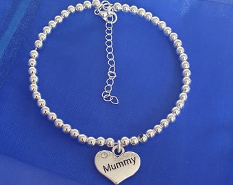 Mummy bracelet personalised silver chain bead beaded stacking bracelet