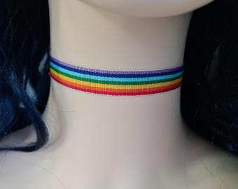 Rainbow Ribbon Choker: Adjustable Pride Necklace