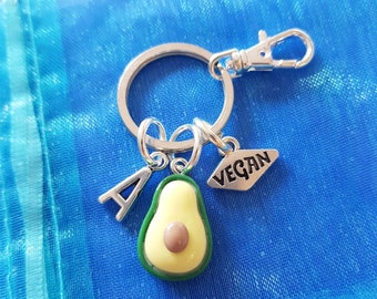 Vegan keyring with initial avocado Personalised gifts