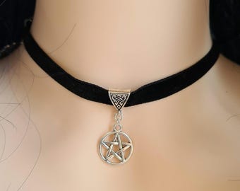Pentagram Choker necklace black velvet adjustable Gifts ANY SIZE plus child standard