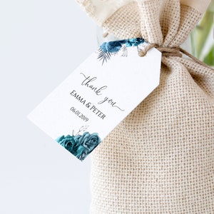 Wedding favor gift tags Template Bundle, Instant Download, Fully Editable with Templett, Turquoise and Silver tags set - 00002