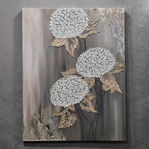 Textured Hydrangea Painting - Handmade Floral Wall Art on Canvas - Modern Neutral Botanical Artwork - Elegant Home Decor for Living Room