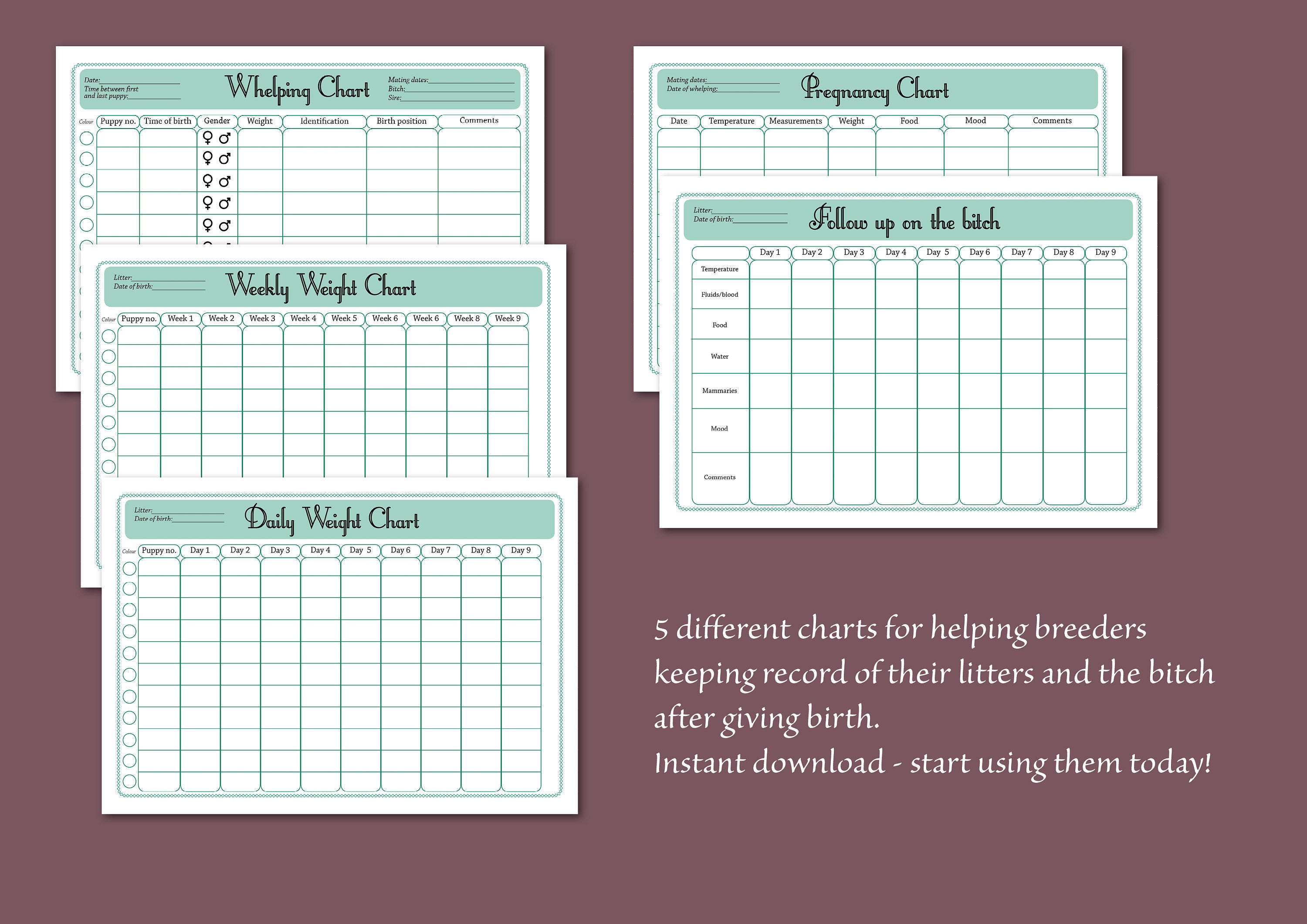 Printable Whelping Chart For Dogs