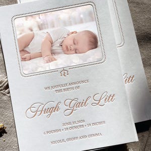 Letterpress Baby Geburtspostkarte, Neugeborenenmitteilungen mit Fotos, luxuriöses dickes Papier, Einladungskarte, Dankeskarte, 10 Stück