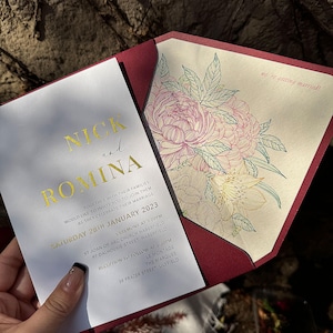 Carta stampata tipografica, set di carte in rilievo, inviti stampati tipograficamente, lamina d'oro personalizzata, invito per feste di lusso