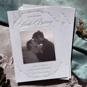 活版印刷の結婚式のお知らせ、写真付きのサンキューカード、日付の保存、カスタム招待カード、高級厚紙、10 枚
