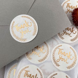 Embossed Gold Foil Thank You Stickers - Creamy White