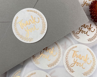 Pegatinas de agradecimiento con relieve dorado - Blanco cremoso