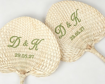 Embroidered Wooden Hand Fan, Personalized Bamboo Wedding Fan, Rustic Bridal Party Favor, Summer Ceremony Keepsake