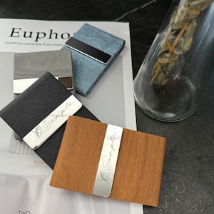 Porte-cartes de visite personnalisé, gravure laser du LOGO, grain de bois, porte-cartes de visite personnalisé, porte-cartes en cuir