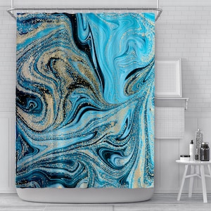 Fabric Shower Curtain 72x72Inch Blue Mabling Painting Bathroom Shower Curtain Machine Washable Waterproof Bath Curtains Bathroom Decor