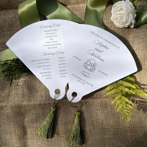Personalized Fan Shape Wedding Invitation Suite, Sage Green Tassel Ceremony Fan Wedding Decor