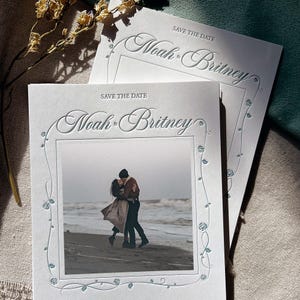 Letterpress Hochzeitsankündigungen, Dankeskarte mit Fotos, individuelle Einladungskarte, minimalistische Hochzeit, luxuriöses dickes Papier, 20 Stück