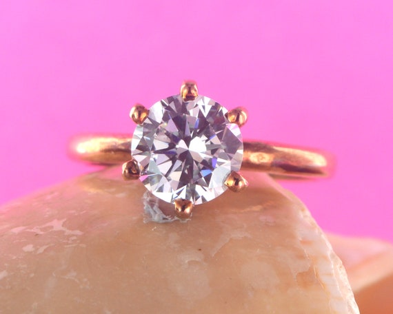 Solitaire Engagement Ring 1.00 Carat Solid 14k Rose Gold Lab Created Man Made Synthetic Simulated Diamonds VVS1 D color Excellent Cut